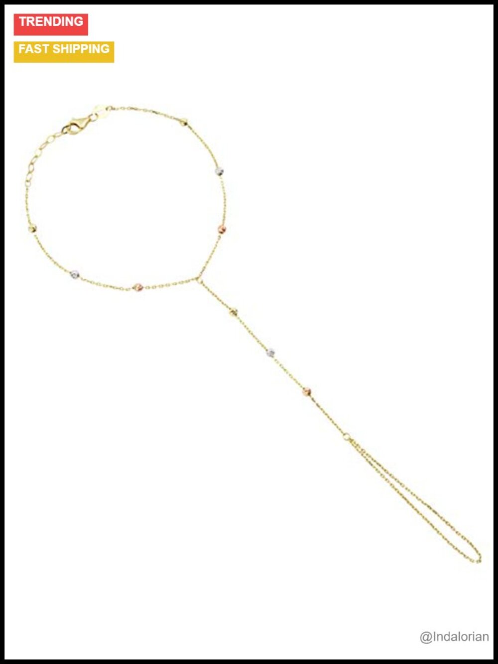 14k Solid Gold Adjustable Finger Chain Bracelet Hand Jewelry for Women